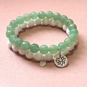 Yoga Jewelry Green Aventurine & White Jade Bracelets Set